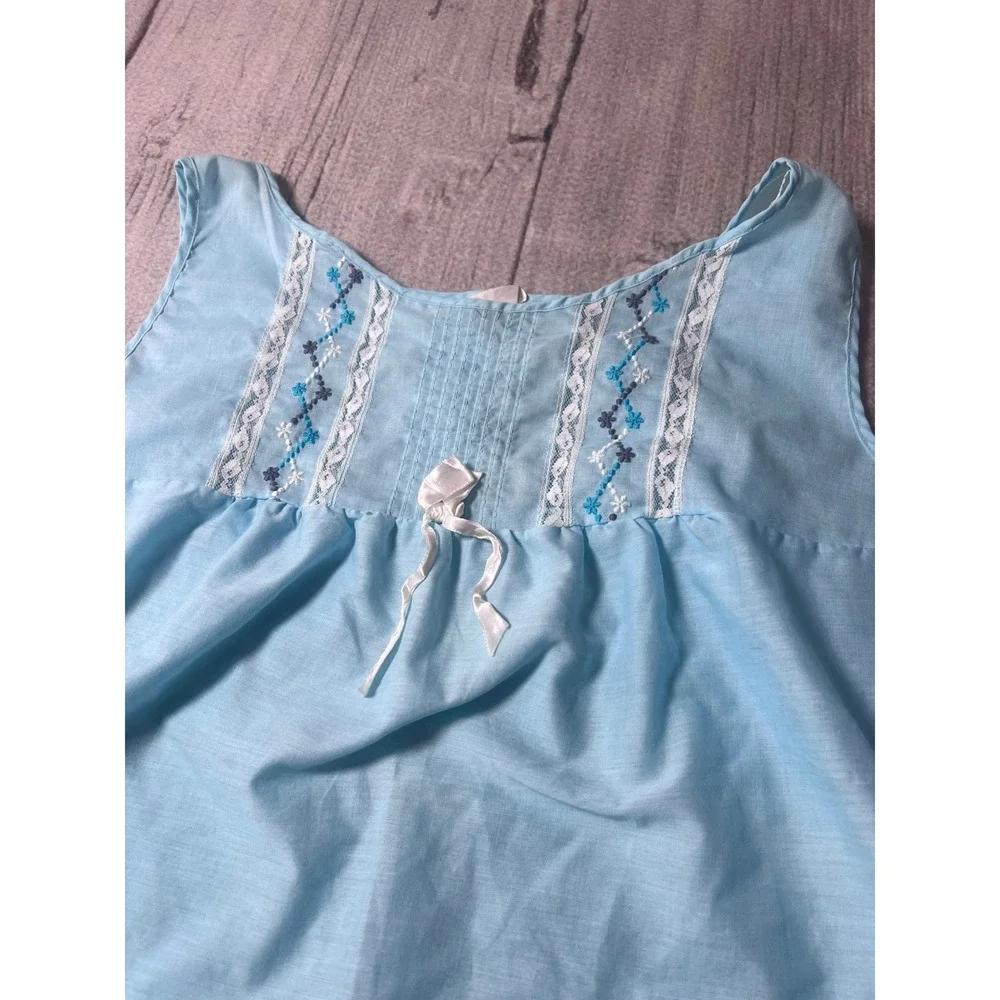 Montgomery Ward Vintage Light Blue Embroidered Nightgown Maxi‎ Dress Size Large